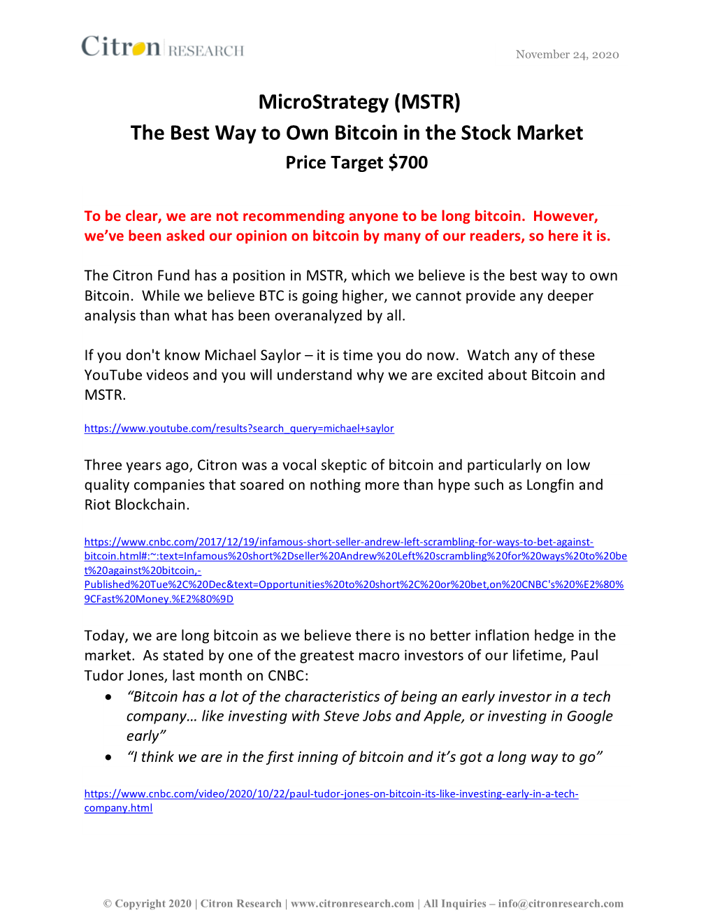 Microstrategy (MSTR) the Best Way to Own Bitcoin in the Stock Market Price Target $700