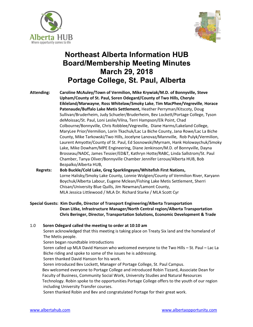 Northeast Alberta Information HUB Board/Membership Meeting Minutes March 29, 2018 Portage College, St