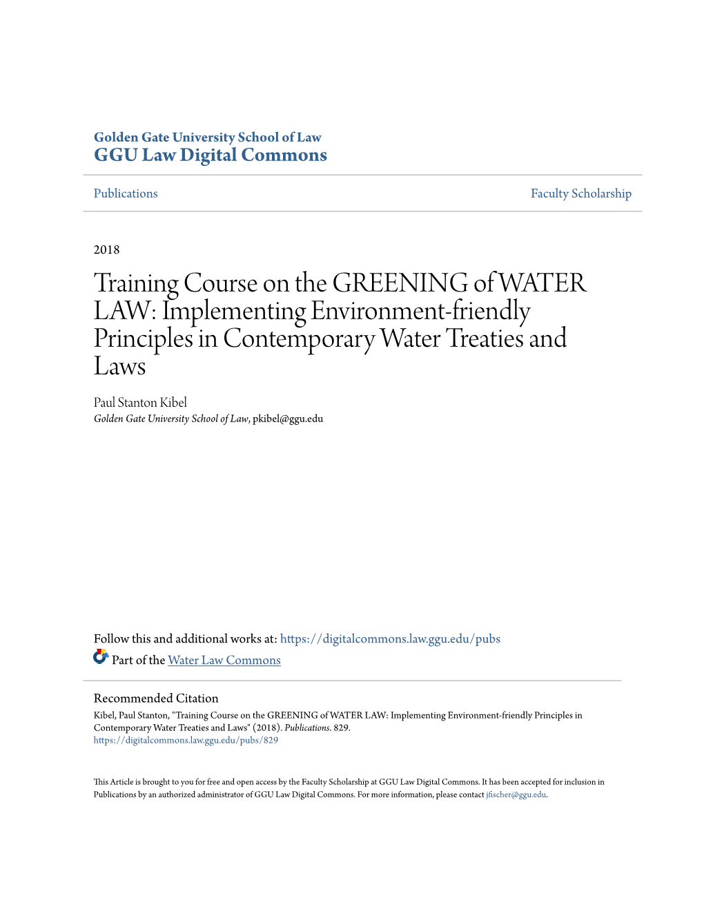 Training Course on the GREENING of WATER