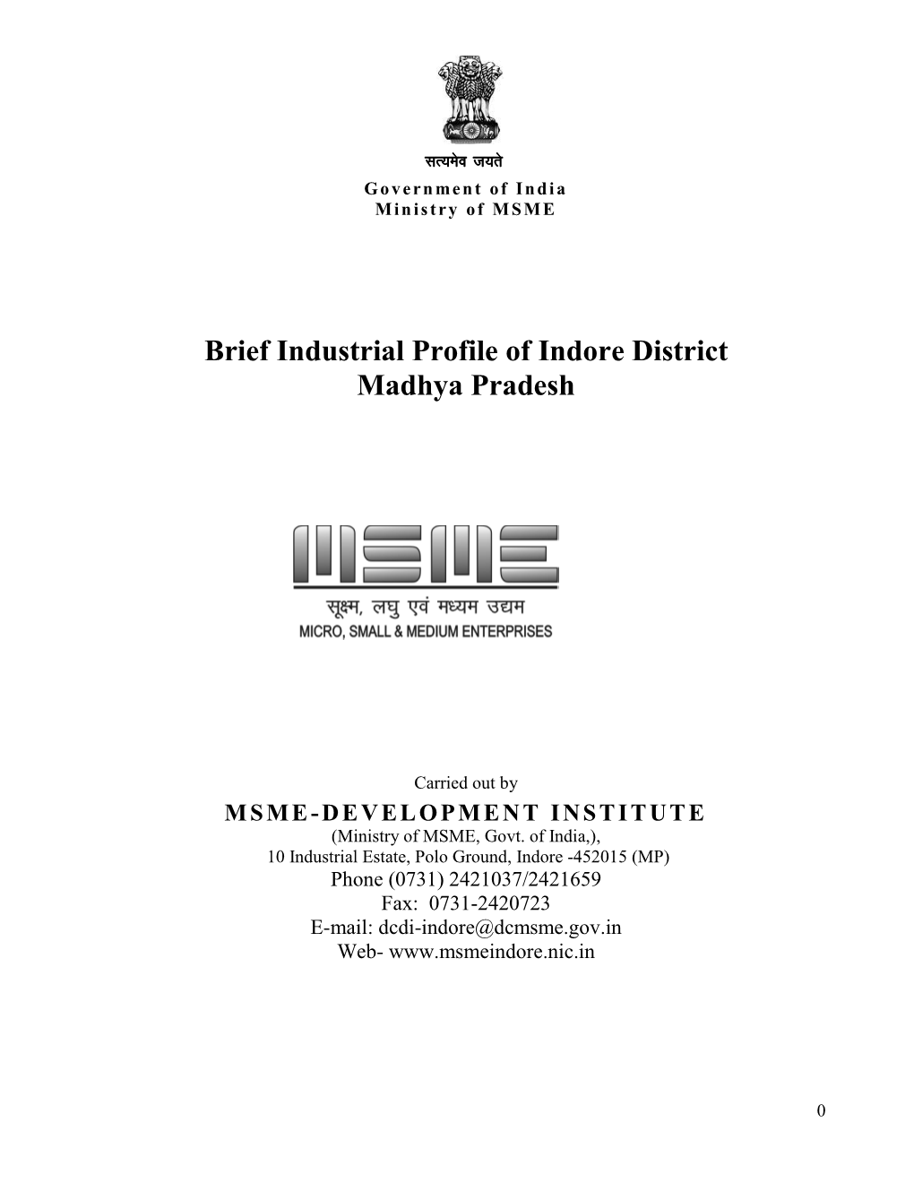 Brief Industrial Profile of Indore District Madhya Pradesh