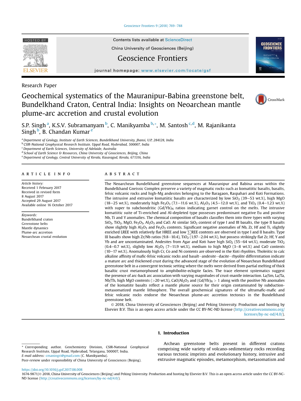 Geochemical Systematics of the Mauranipur-Babina Greenstone Belt