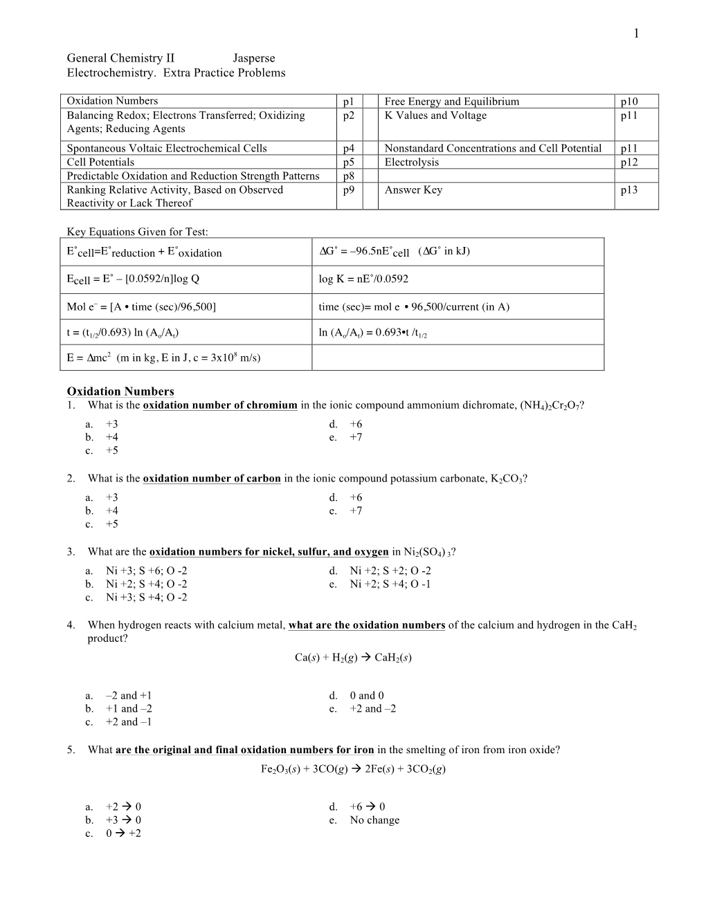 Test4 Ch19 Electrochemistry Practice Problems