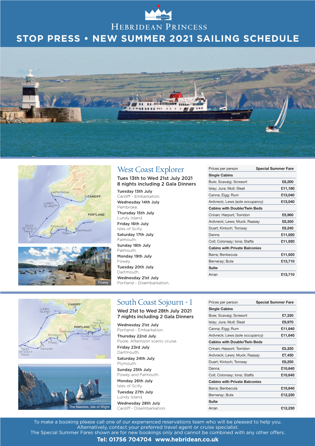 Stop Press • New Summer 2021 Sailing Schedule