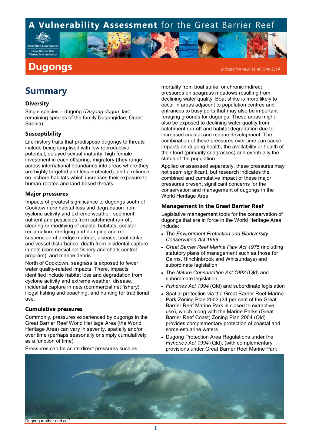 Dugongs Information Valid As of June 2014