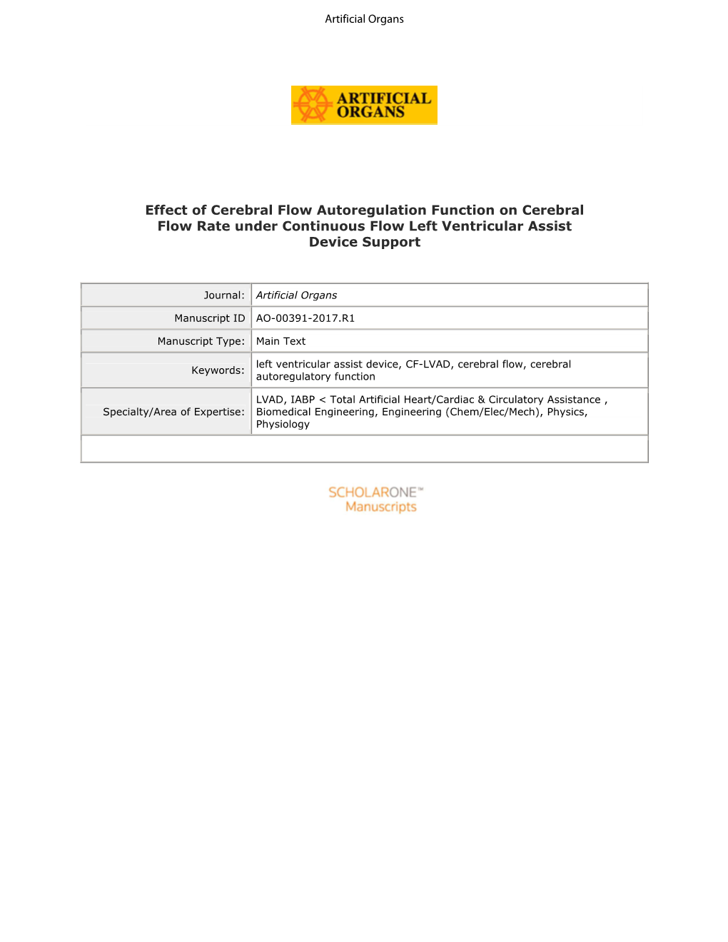 Effect of Cerebral Flow Autoregulation Function on Cerebral Flow Rate Under Continuous Flow Left Ventricular Assist Device Support