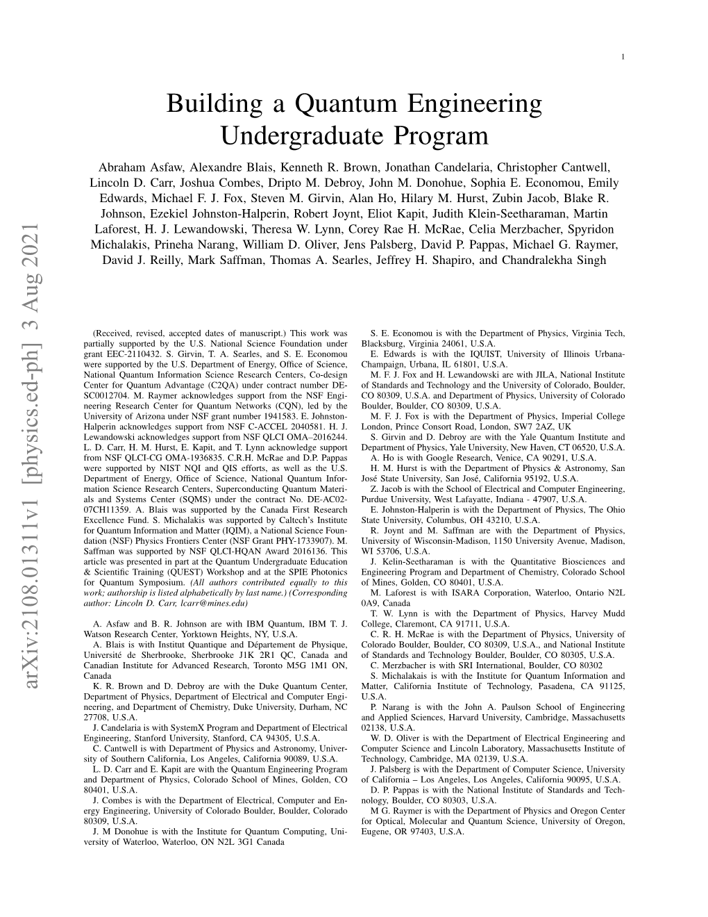 Building a Quantum Engineering Undergraduate Program Abraham Asfaw, Alexandre Blais, Kenneth R