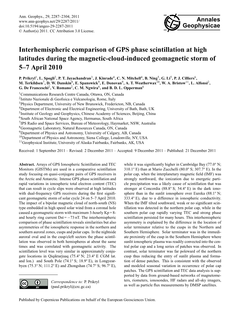 Interhemispheric Comparison of GPS Phase Scintillation at High Latitudes During the Magnetic-Cloud-Induced Geomagnetic Storm of 5–7 April 2010