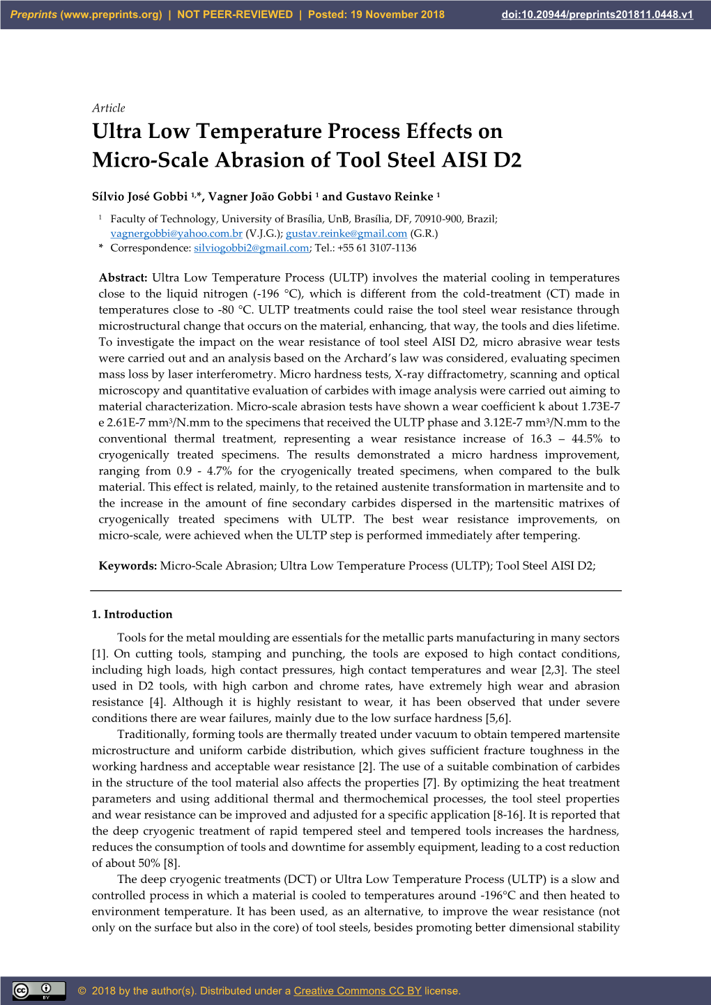 Ultra Low Temperature Process Effects on Micro-Scale Abrasion of Tool Steel AISI D2