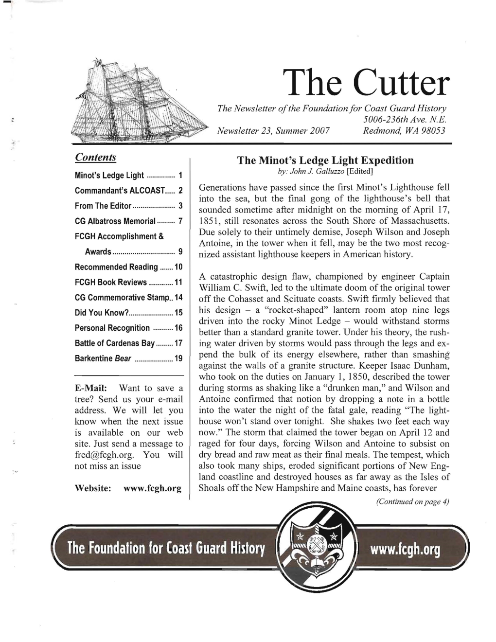 The Cutter the Newsletter Ofthe Foundation for Coast Guard History 5006-236Th Ave