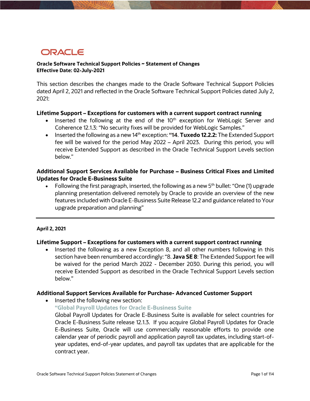 Oracle Technical Support Policies Has Been Changed to the Oracle Software Technical Support Policies