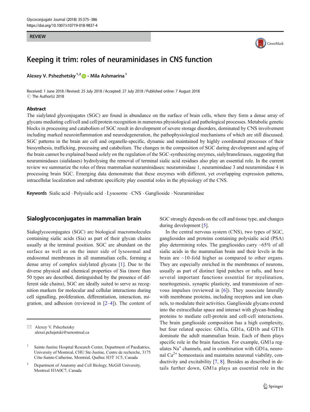 Keeping It Trim: Roles of Neuraminidases in CNS Function