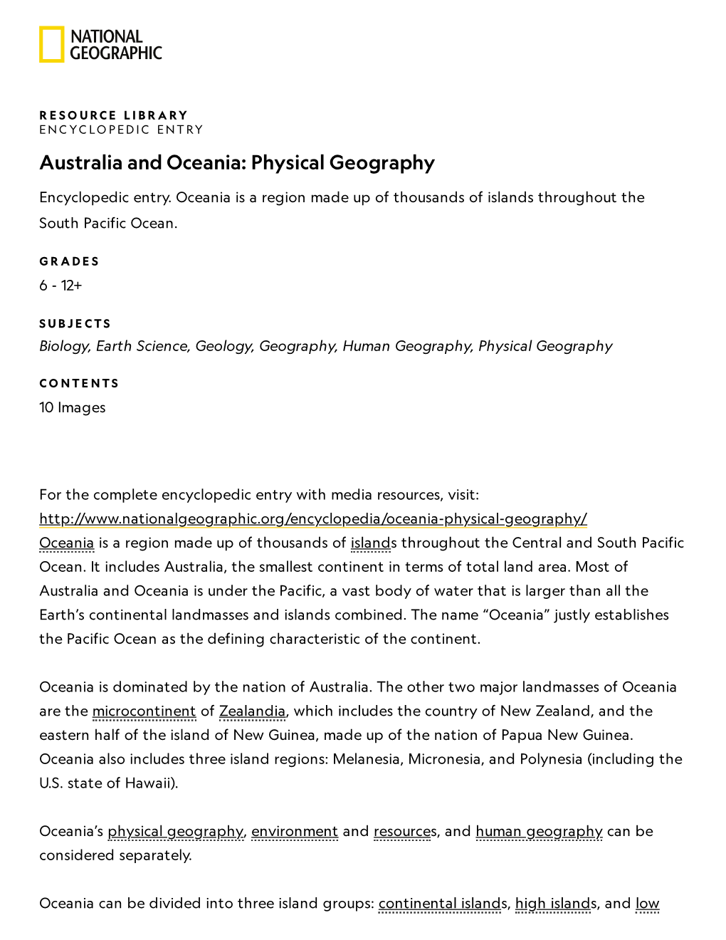 Australia and Oceania: Physical Geography