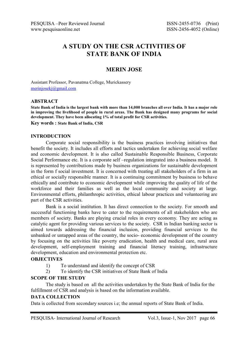 A Study on the Csr Activities of State Bank of India