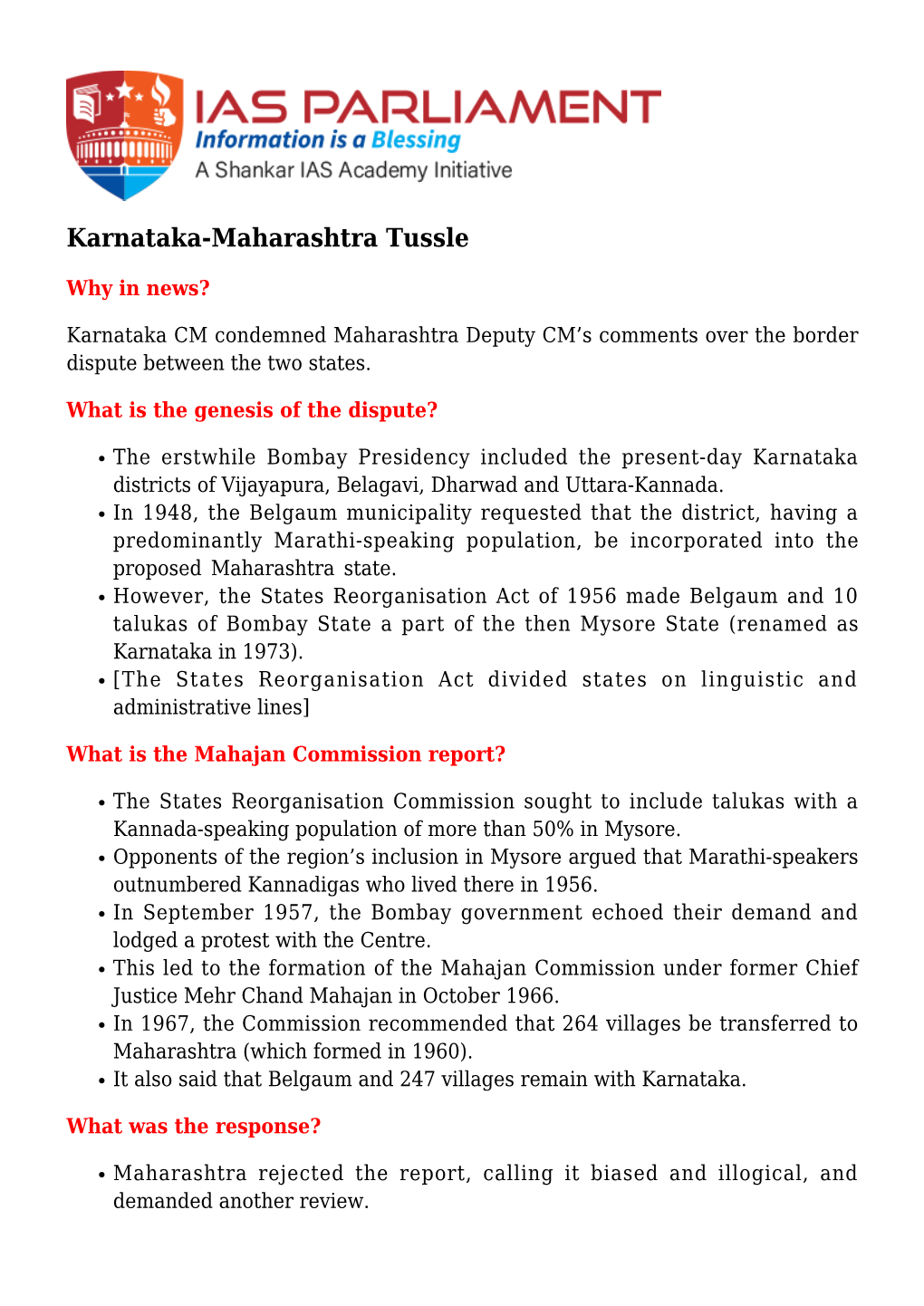 Karnataka-Maharashtra Tussle