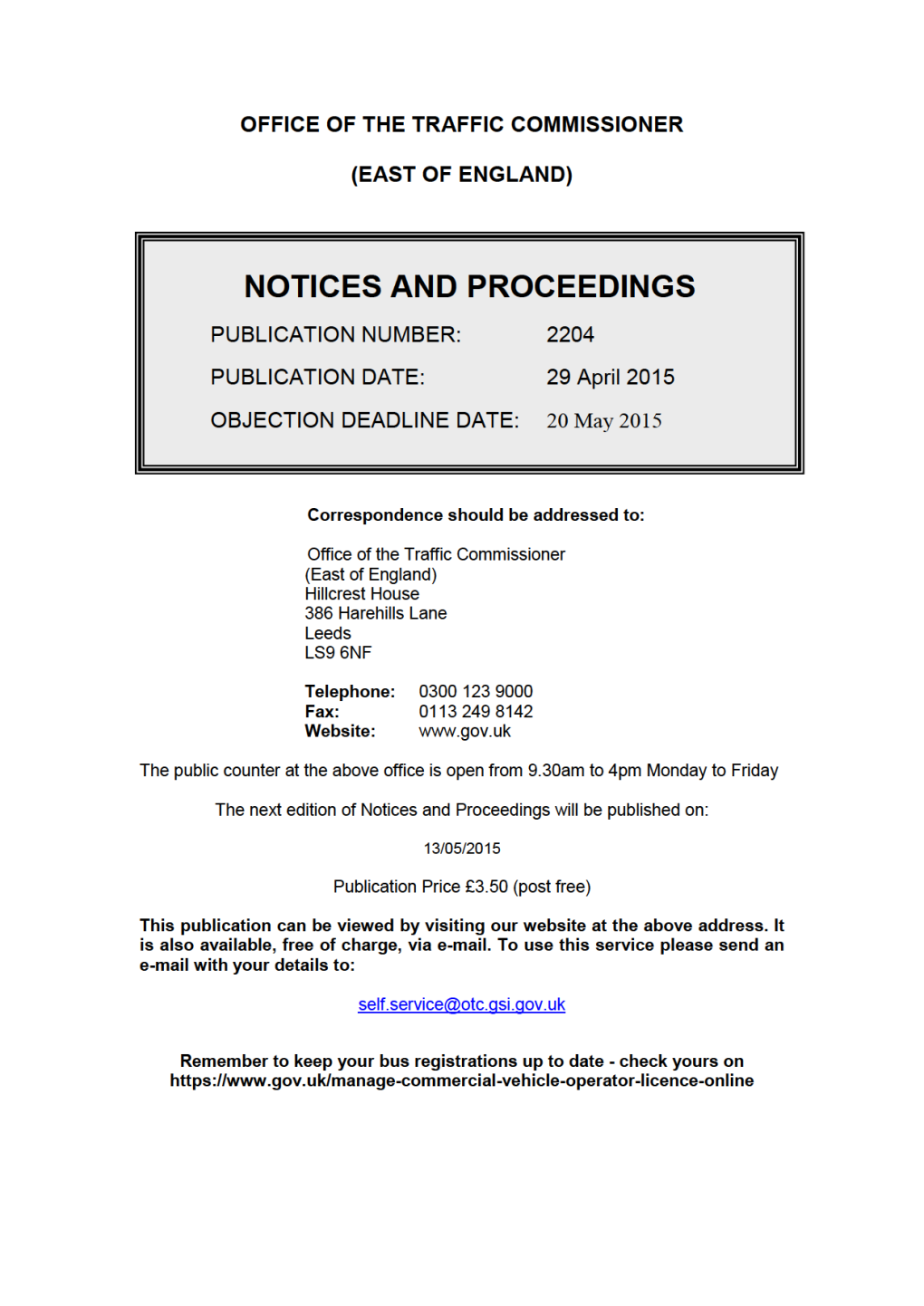 NOTICES and PROCEEDINGS 29 April 2015