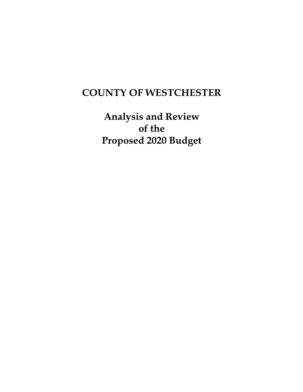 Final 2020 Westchester County Budget