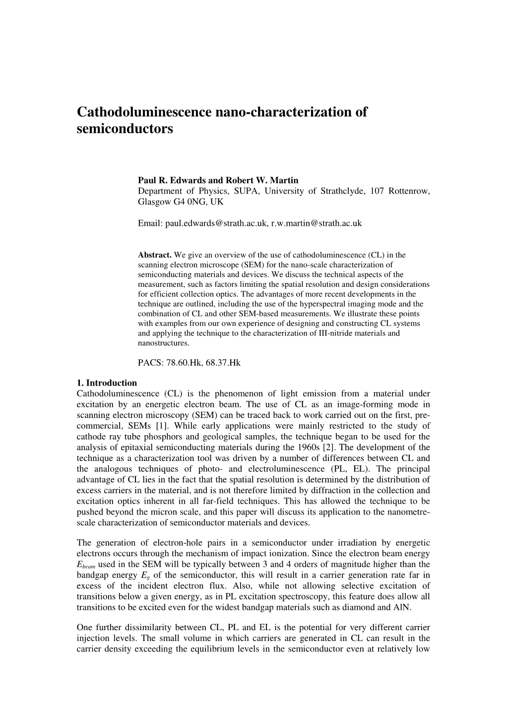 Cathodoluminescence Nano-Characterization of Semiconductors