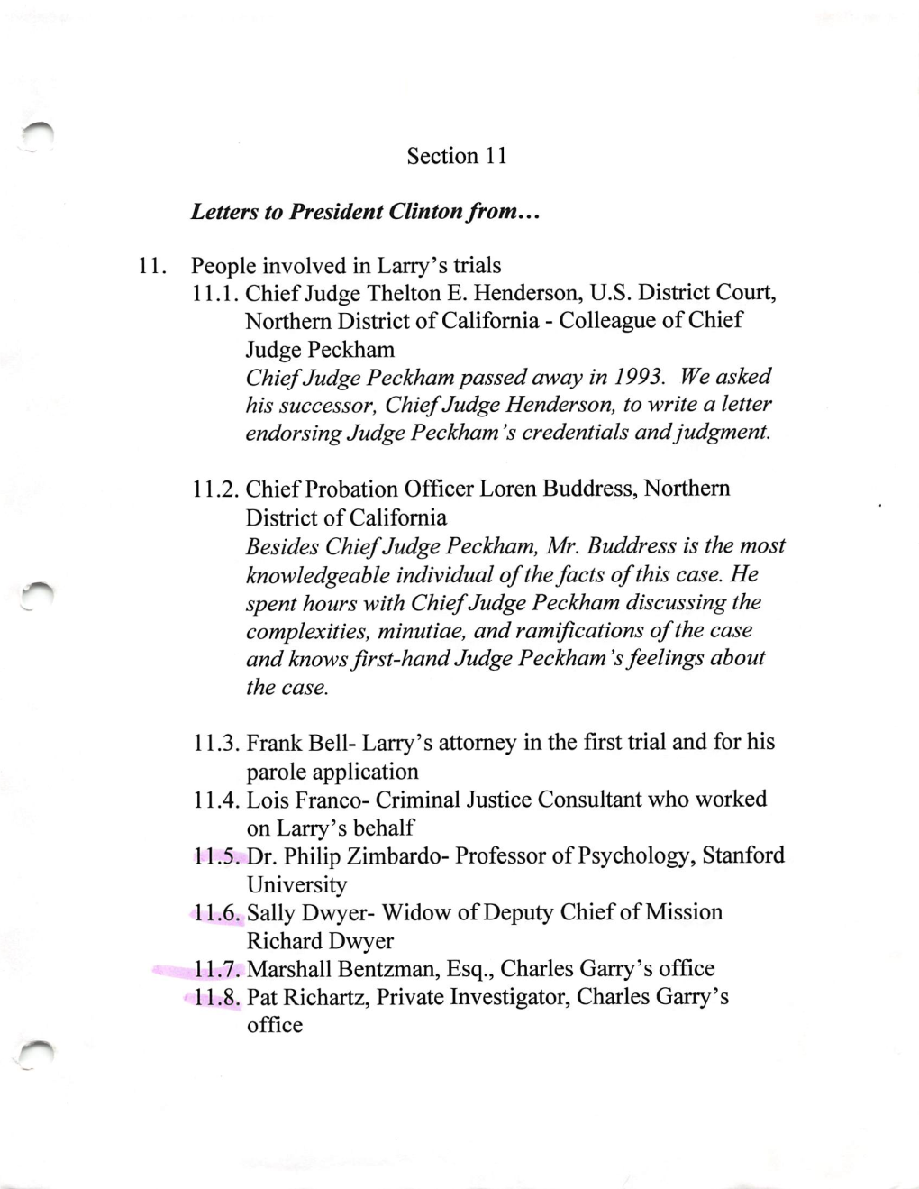 11.1. Chief Judge Thelton E. Henderson, U.S. District Court, Chief Judge Peckham Passed