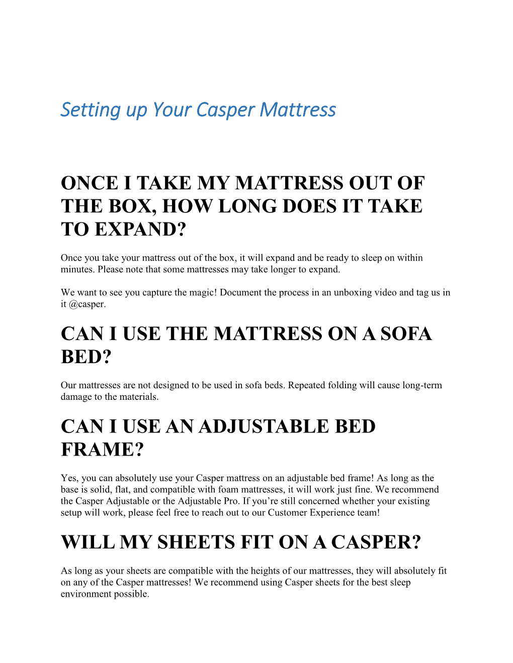 Setting up Your Casper Mattress