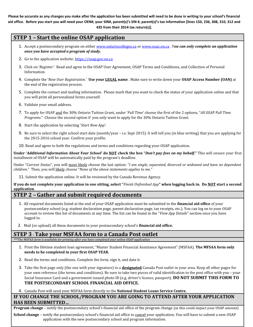 OSAP Application Instructions