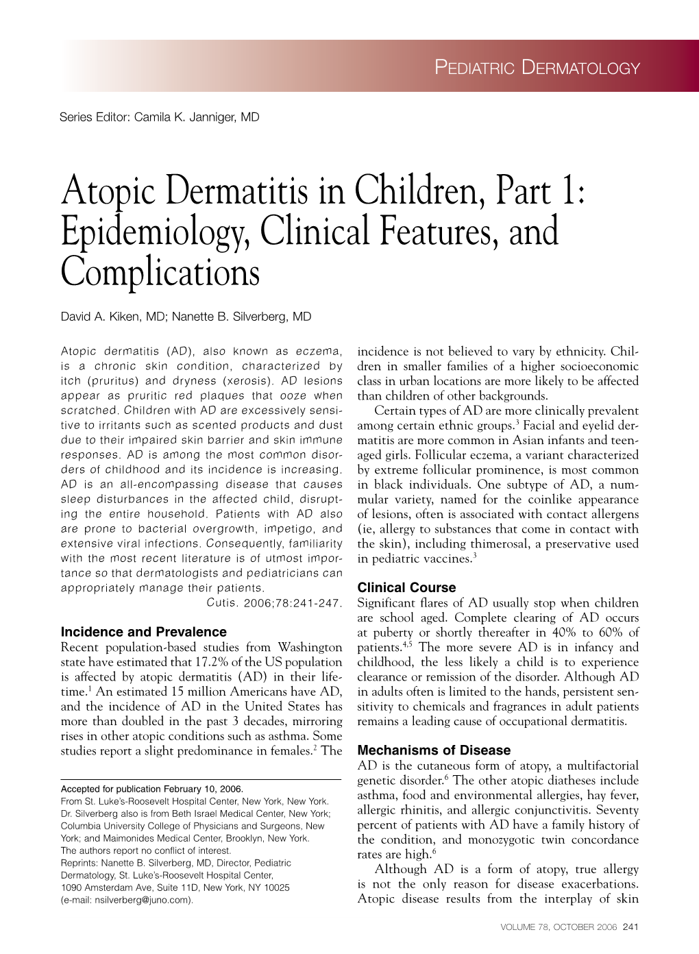 Atopic Dermatitis in Children, Part 1: Epidemiology, Clinical Features, and Complications