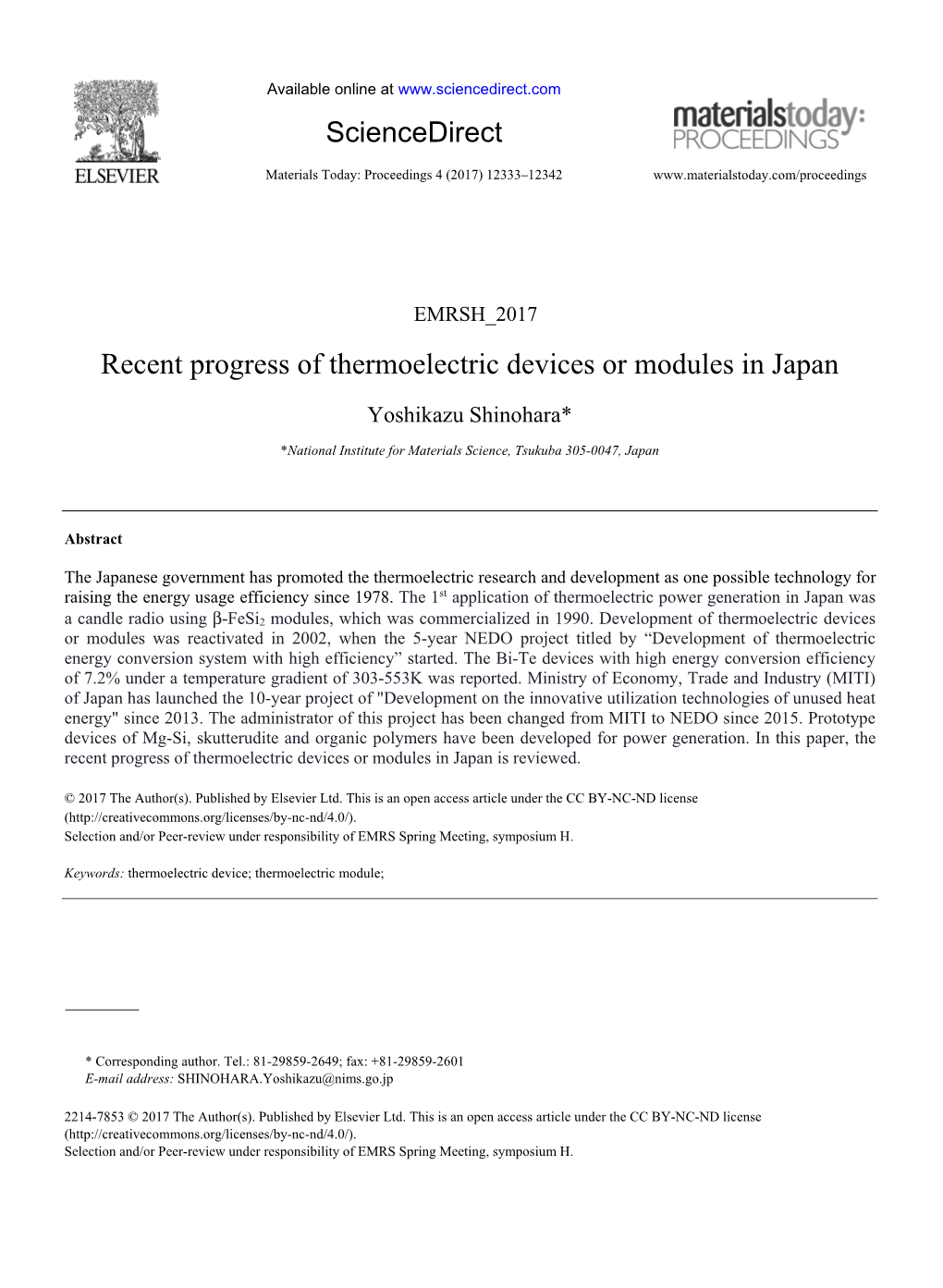 Recent Progress of Thermoelectric Devices Or Modules in Japan