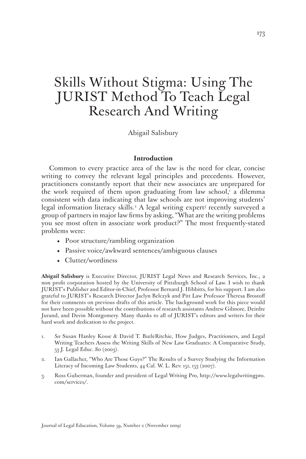 Using the JURIST Method to Teach Legal Research and Writing