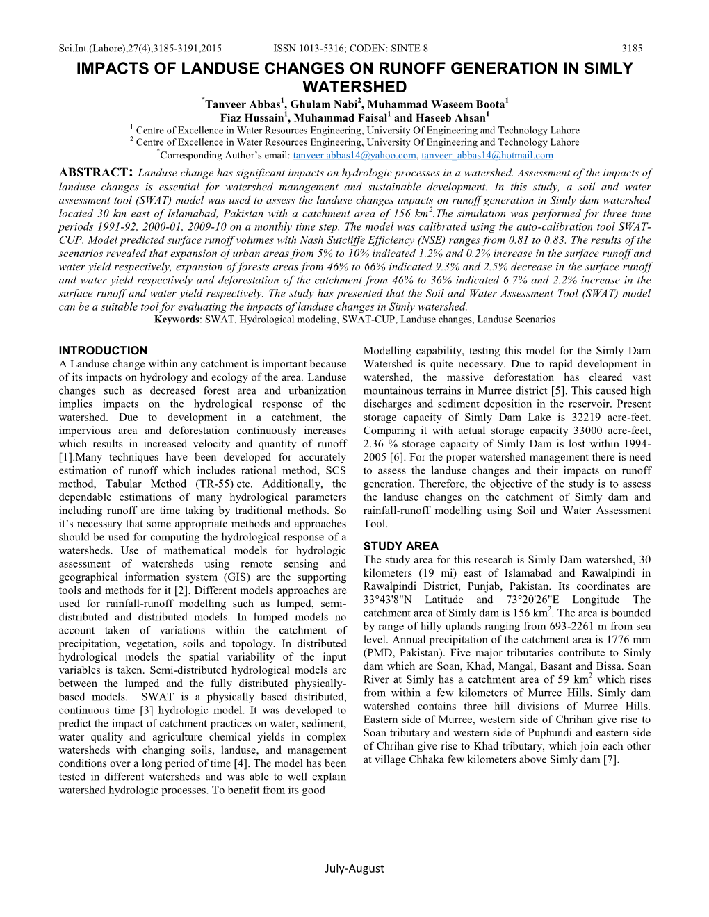 Impacts of Landuse Changes on Runoff Generation In