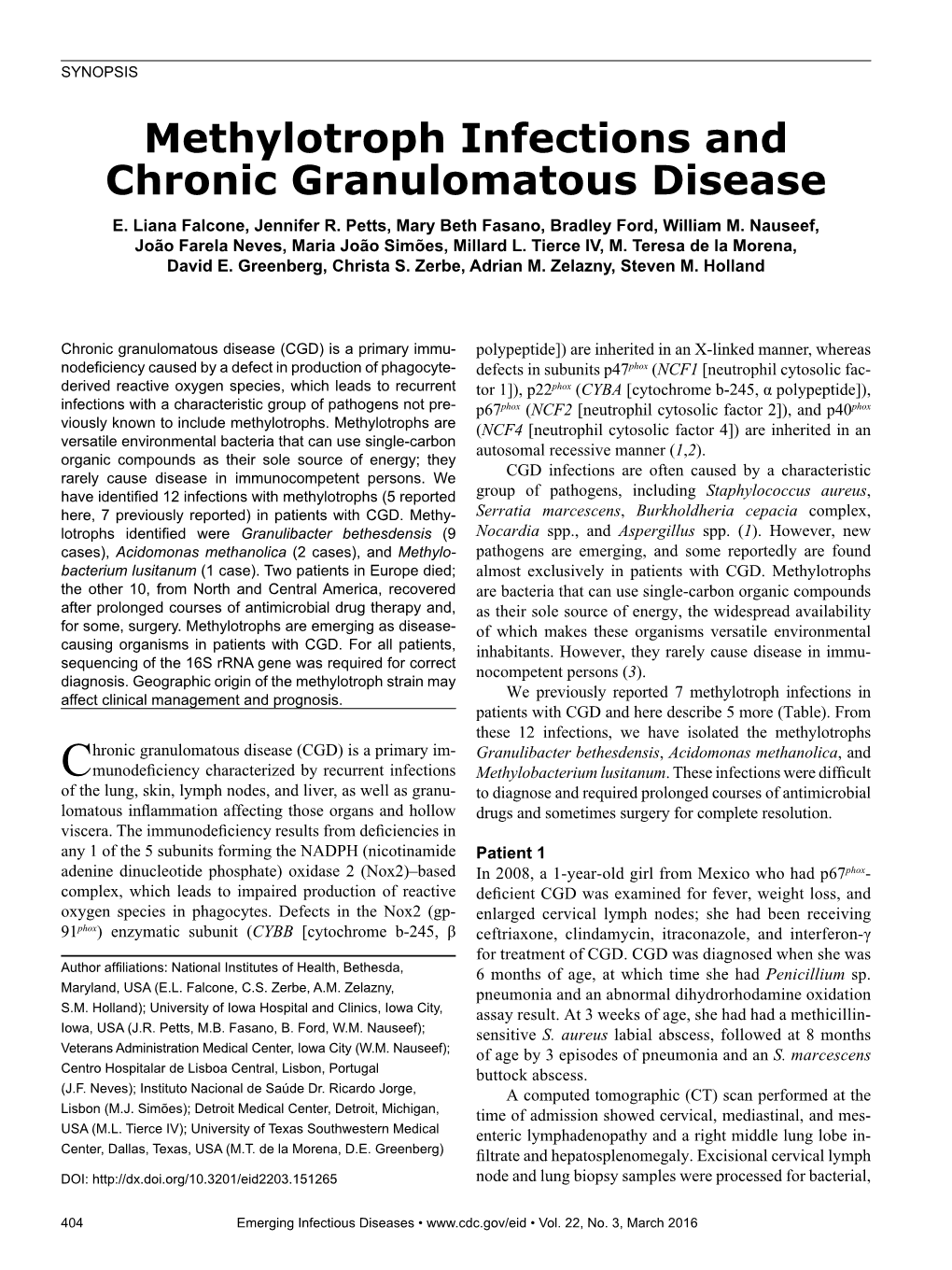 Methylotroph Infections and Chronic Granulomatous Disease E