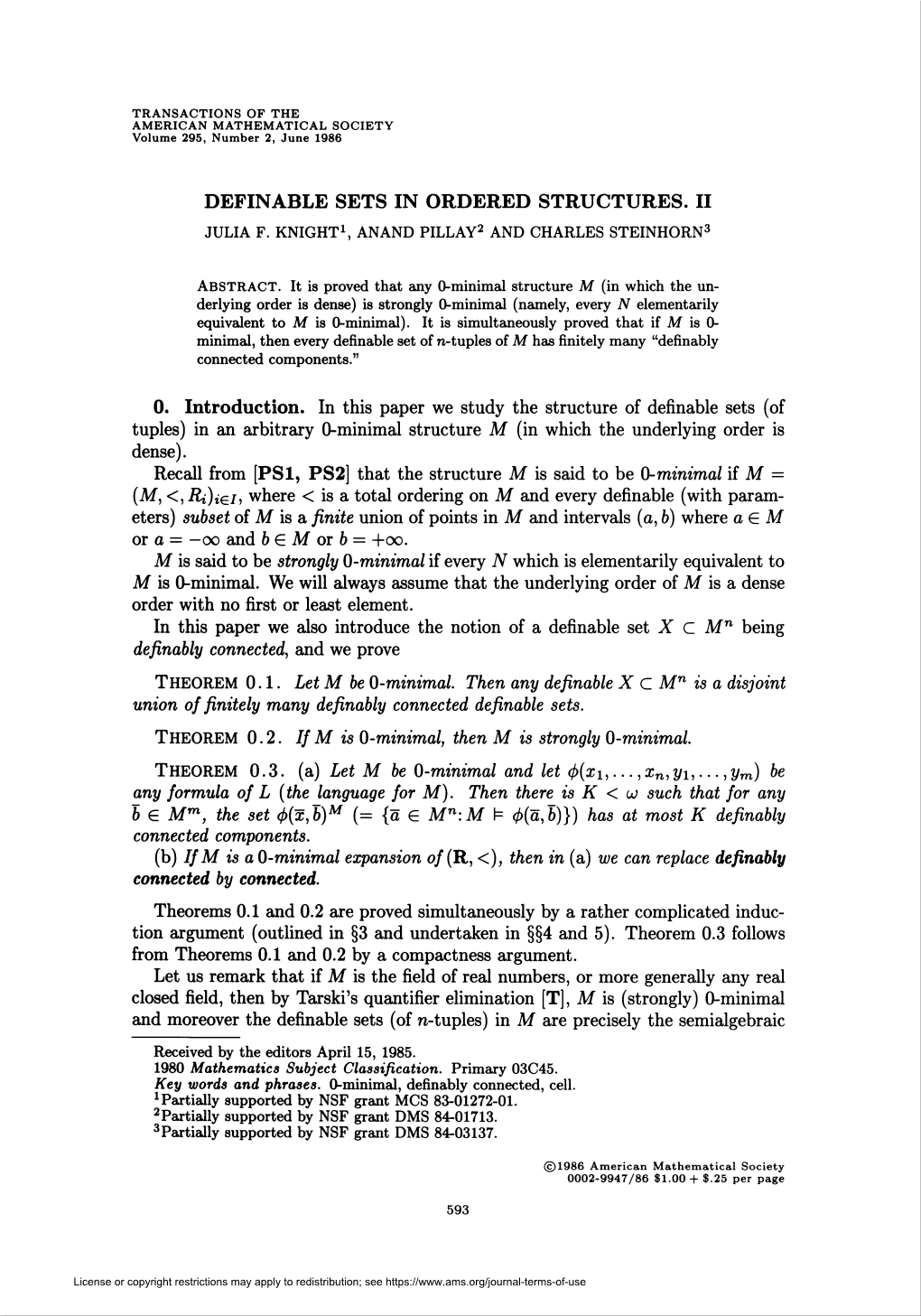 Definable Sets in Ordered Structures. Ii Julia F