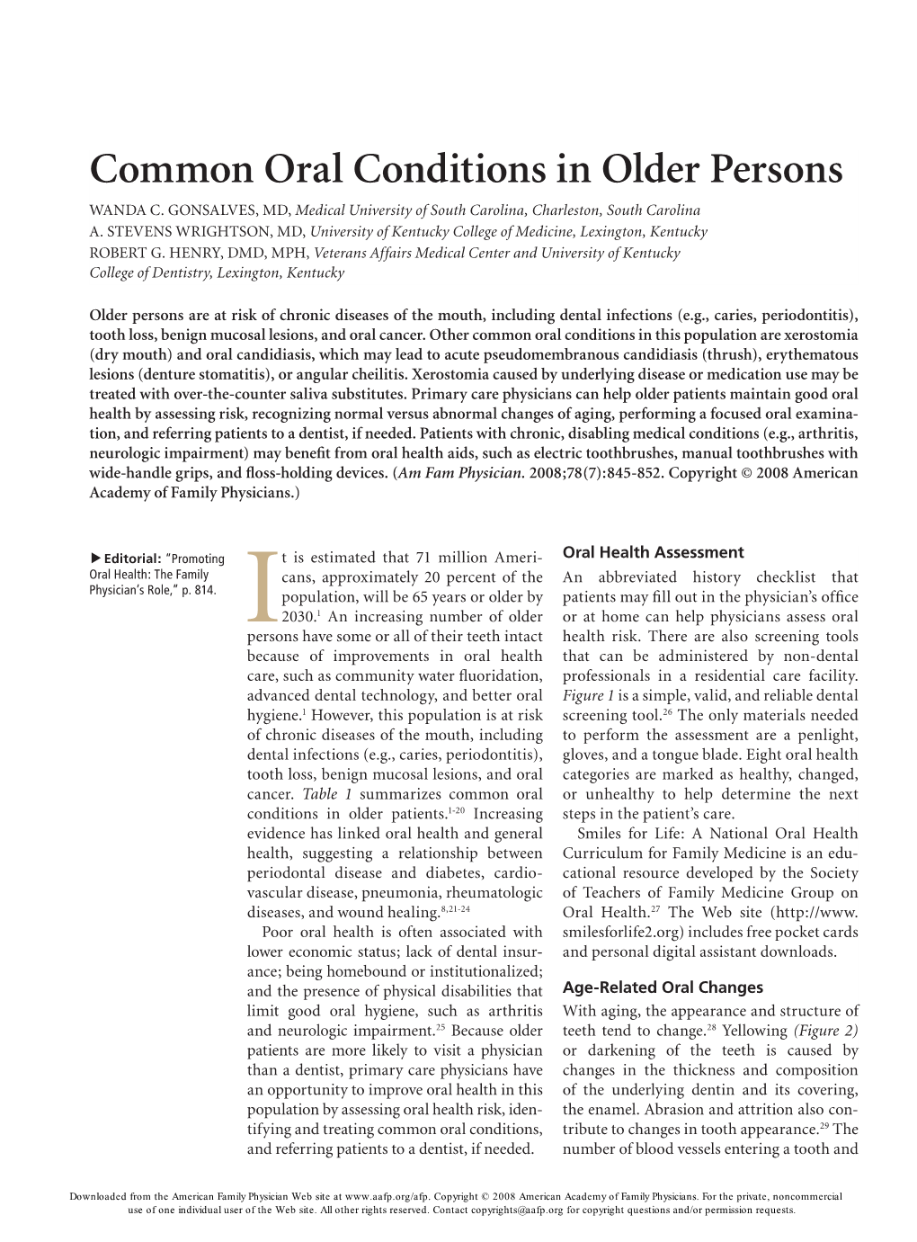 Common Oral Conditions in Older Persons Wanda C