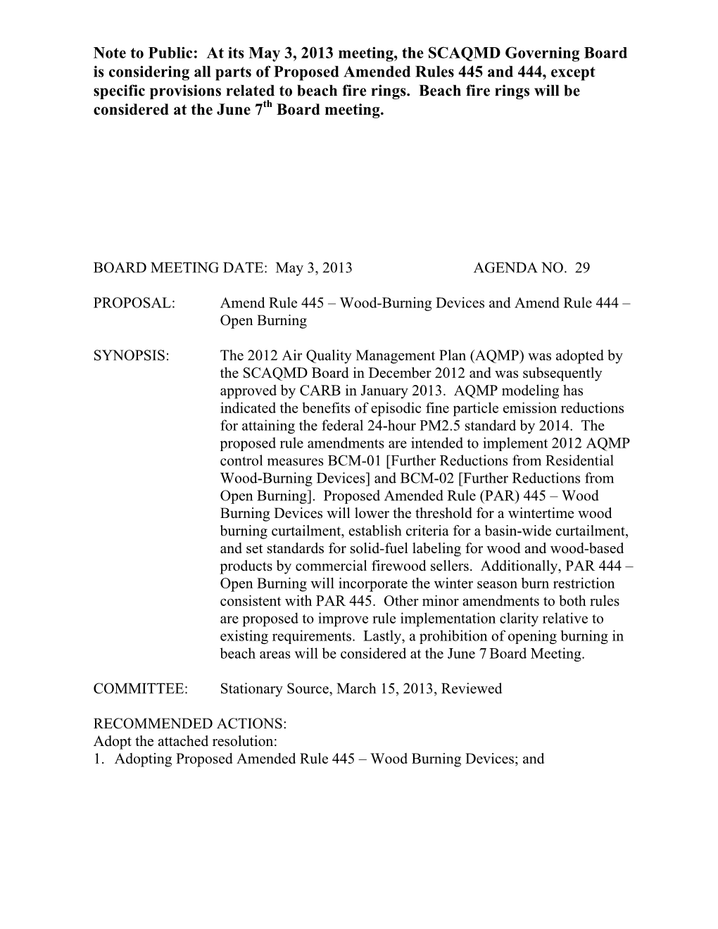 Wood-Burning Devices and Amend Rule 444 – Open Burning