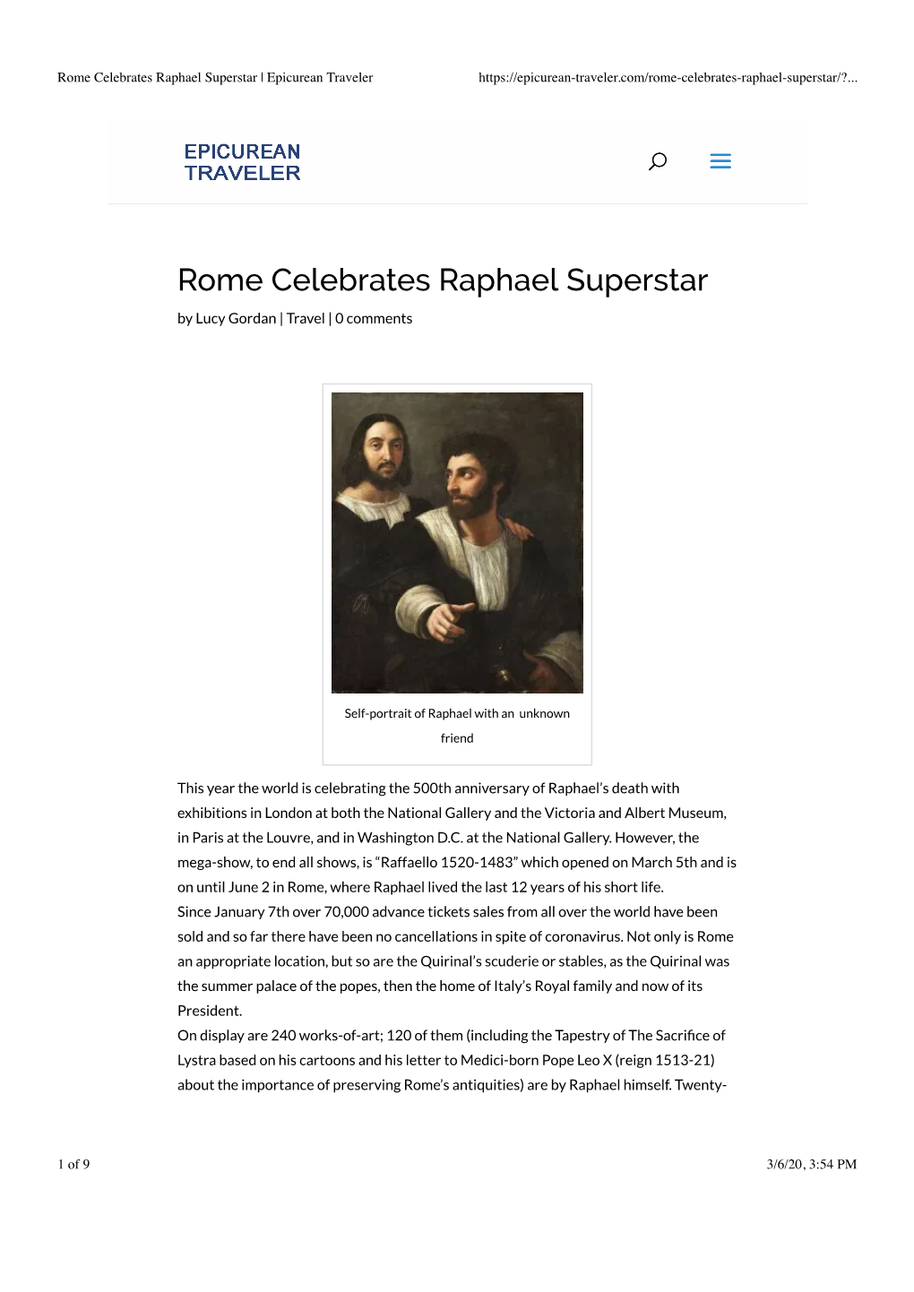 Rome Celebrates Raphael Superstar | Epicurean Traveler