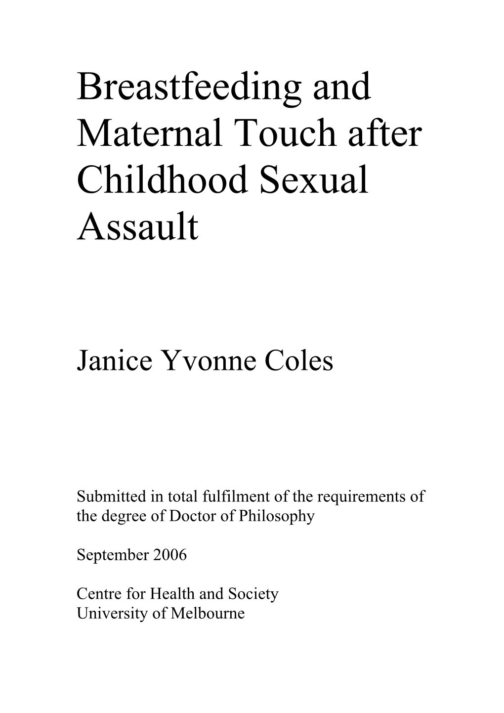 Breastfeeding and Maternal Touch After Childhood Sexual Assault