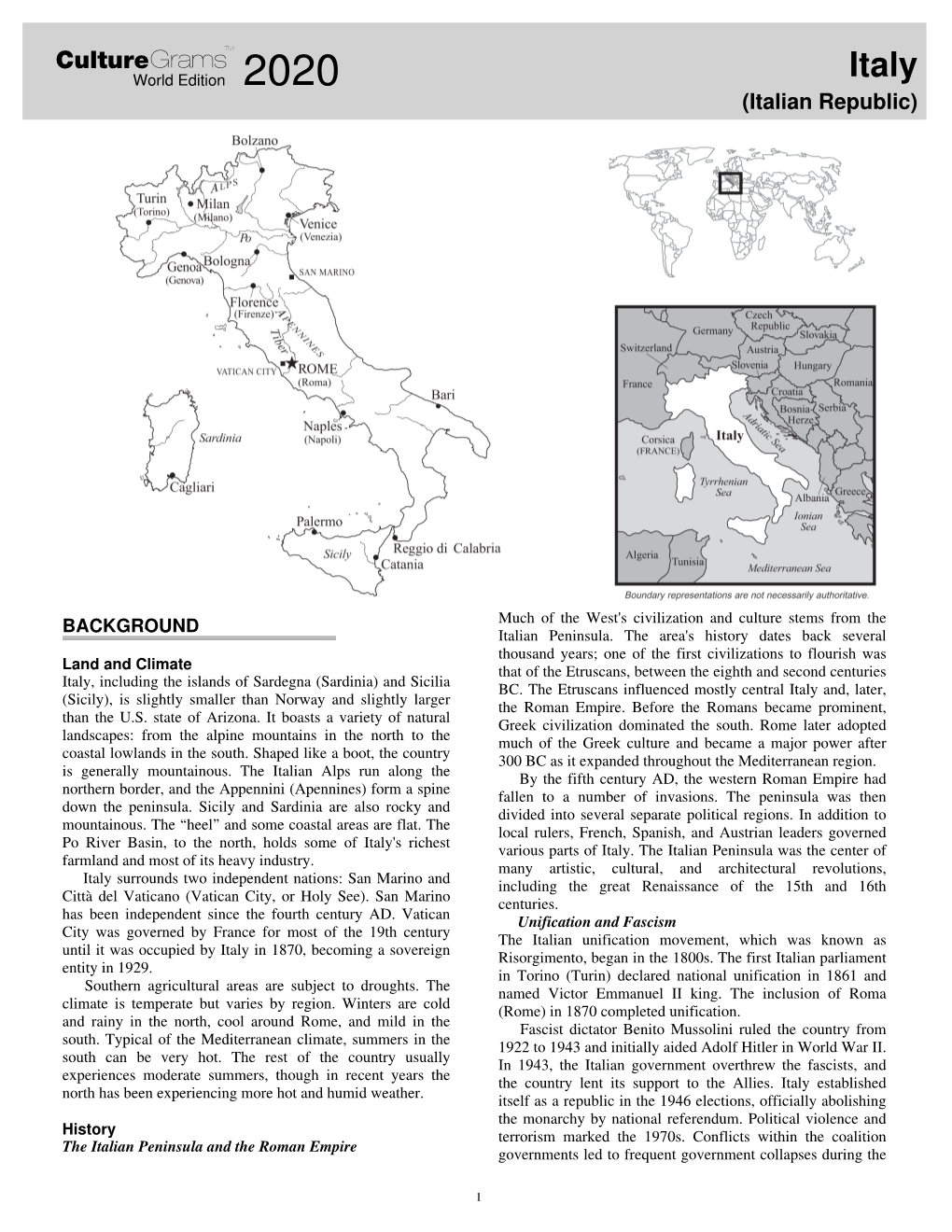 Culturegramstm World Edition 2020 Italy (Italian Republic)