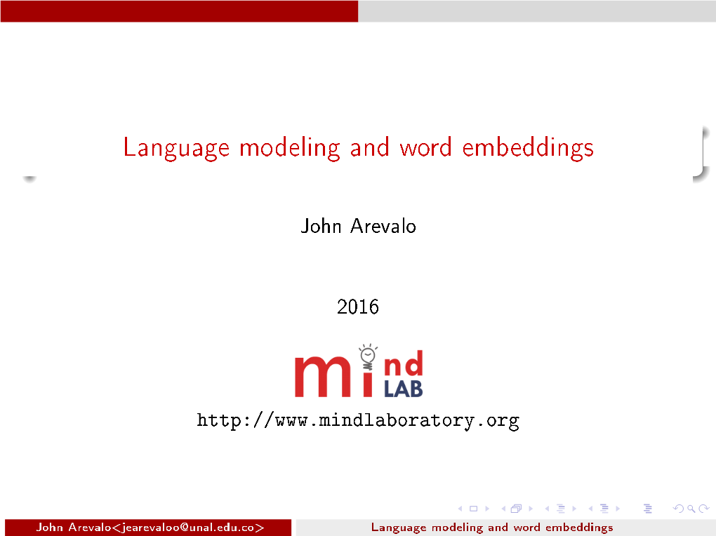 Language Modeling and Word Embeddings