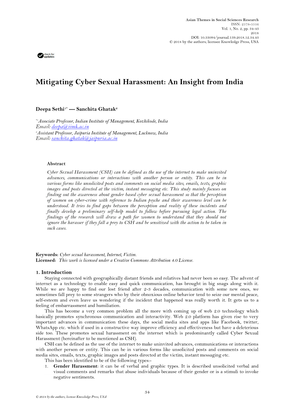 Mitigating Cyber Sexual Harassment: an Insight from India