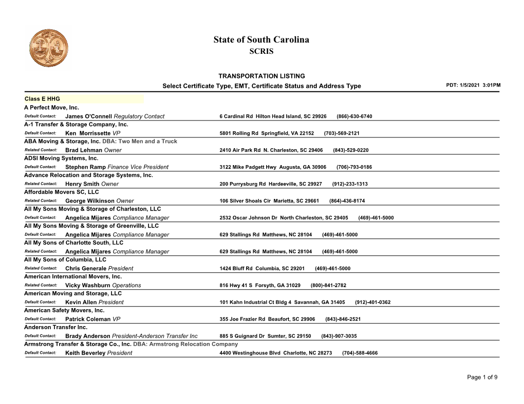 State of South Carolina SCRIS