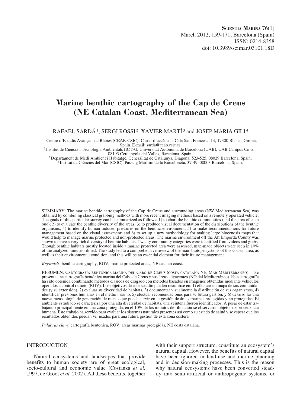 Marine Benthic Cartography of the Cap De Creus (NE Catalan Coast, Mediterranean Sea)