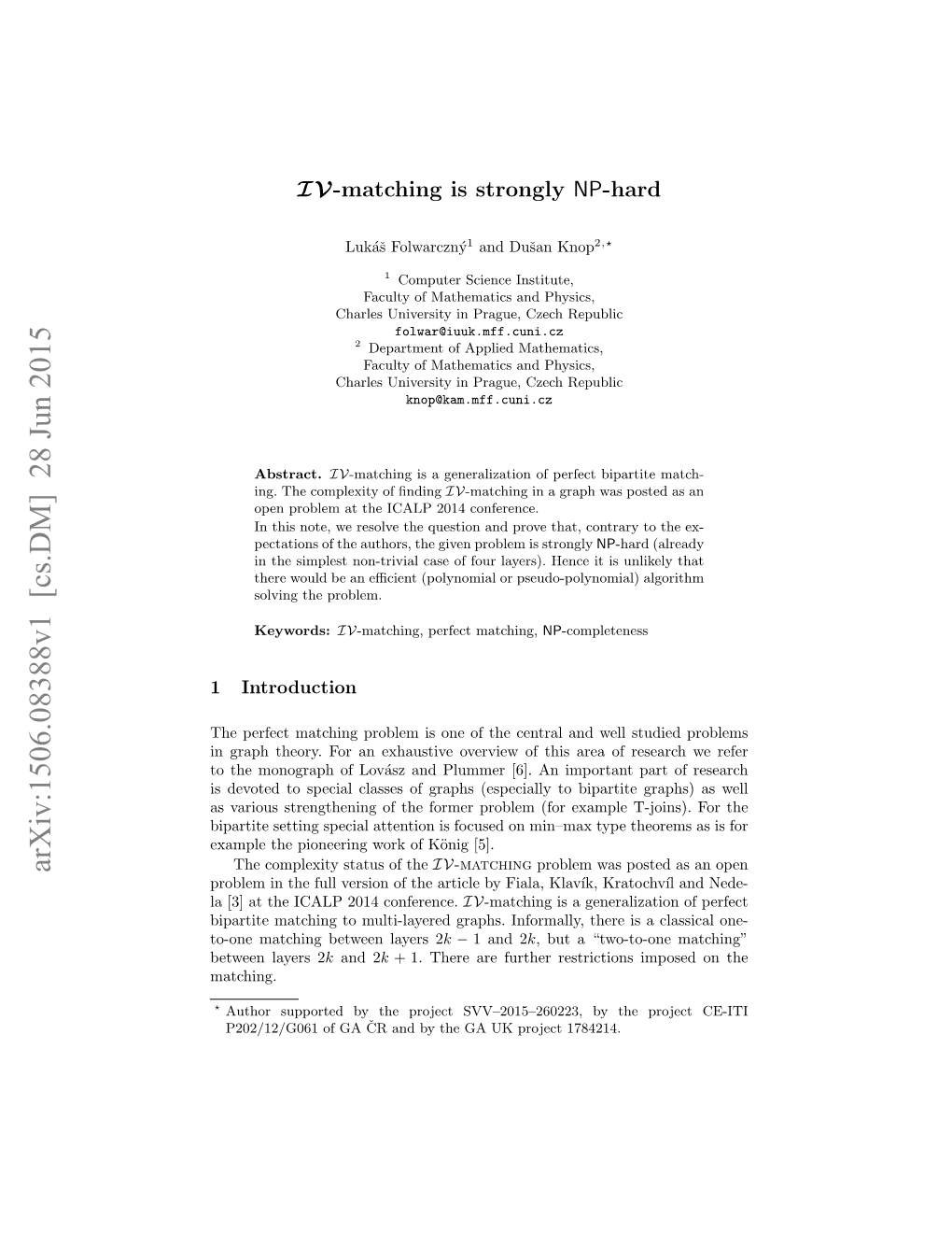 IV-Matching Is Strongly NP-Hard