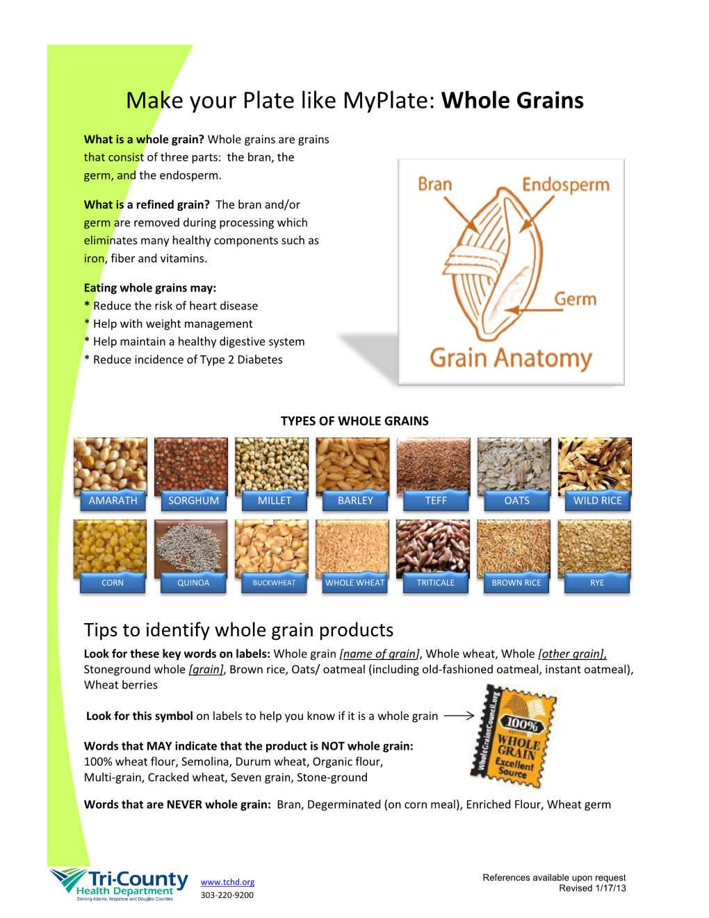 Make Your Plate Like Myplate: Whole Grains