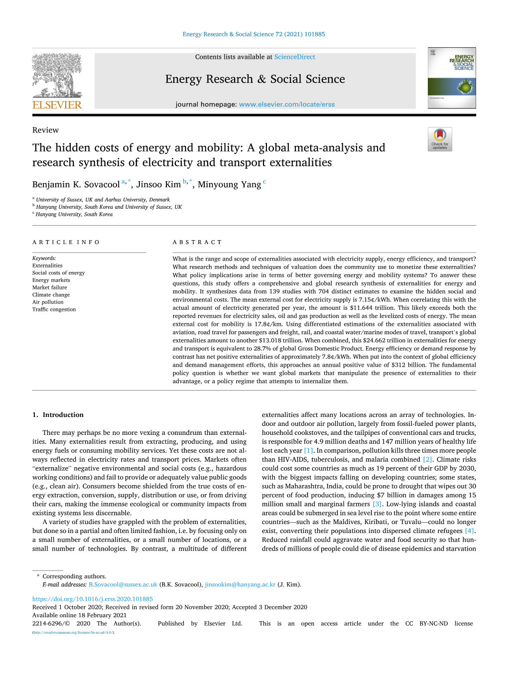 The Hidden Costs of Energy and Mobility: a Global Meta-Analysis and Research Synthesis of Electricity and Transport Externalities