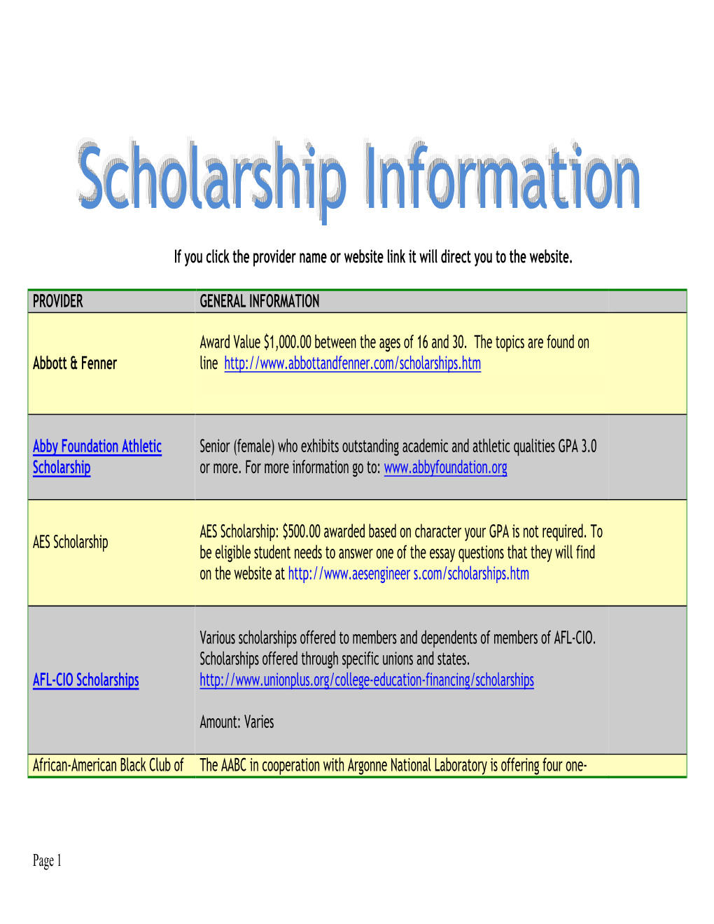 Scholarship Information