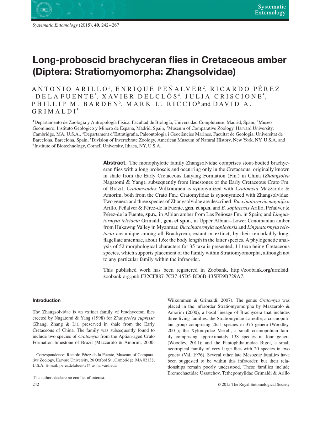 Long-Proboscid Brachyceran Flies in Cretaceous Amber