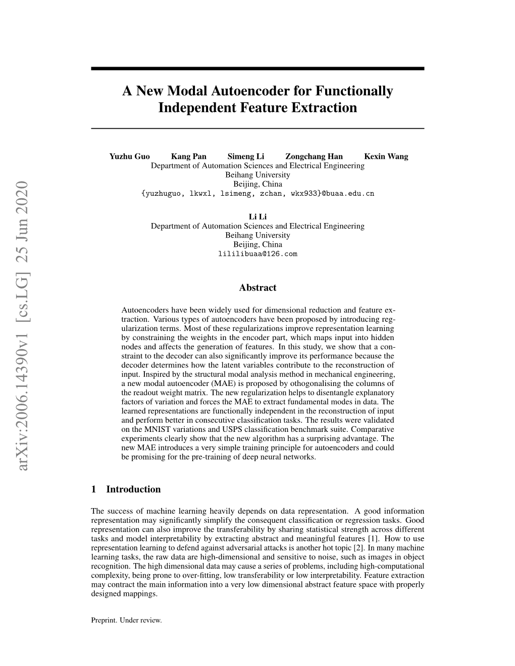 A New Modal Autoencoder for Functionally Independent Feature Extraction