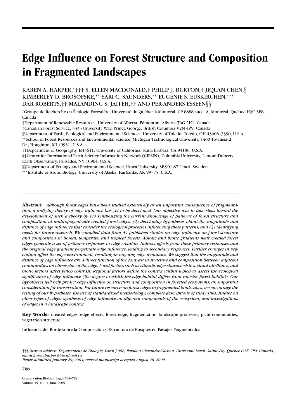 Edge Influence on Forest Structure and Composition in Fragmented Landscapes