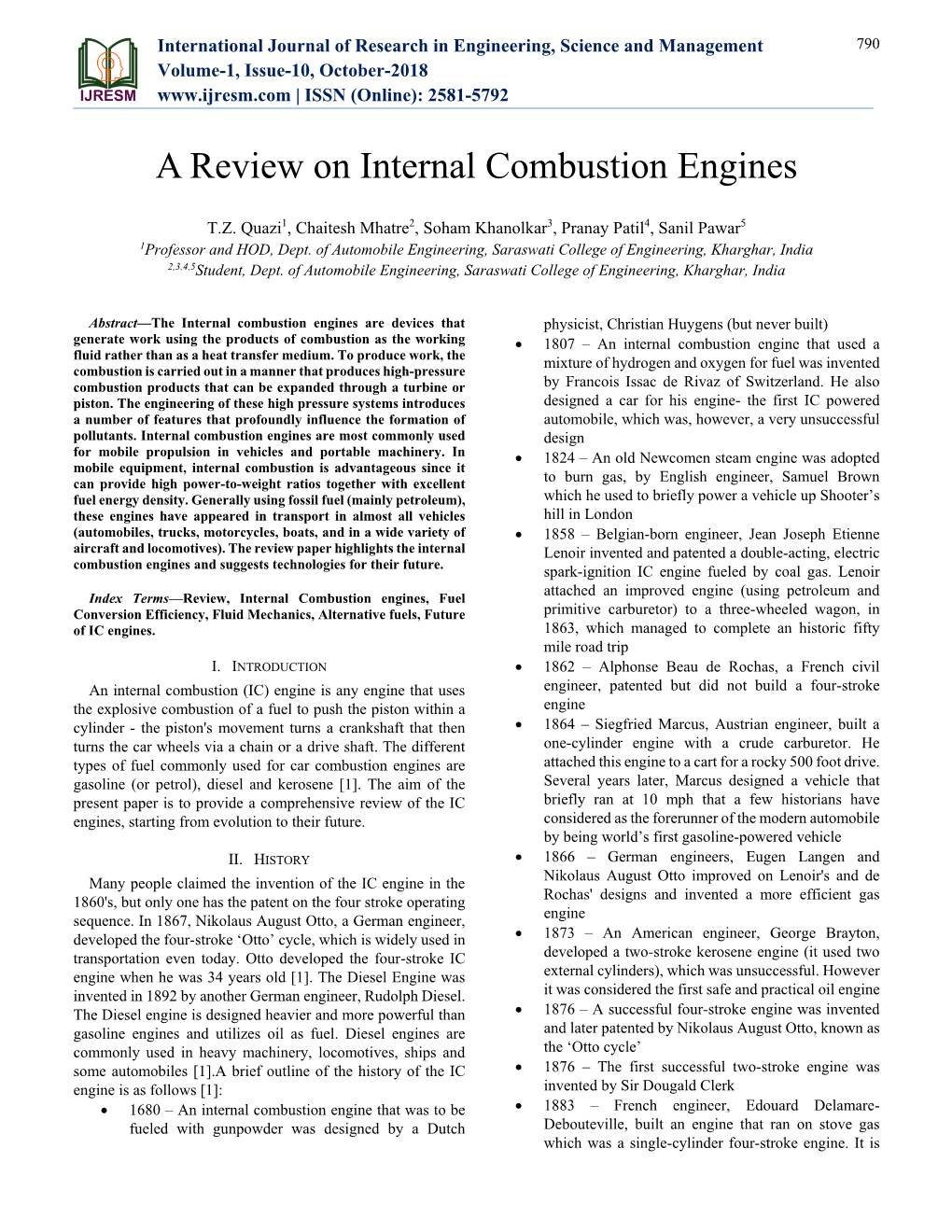 A Review on Internal Combustion Engines