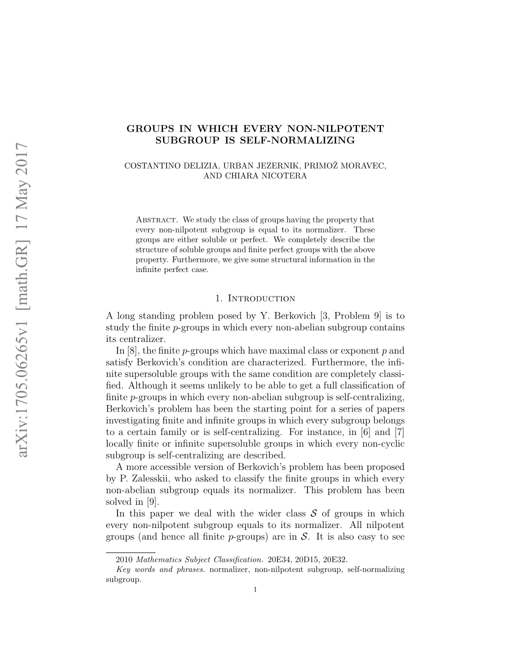 Arxiv:1705.06265V1 [Math.GR] 17 May 2017 Subgroup