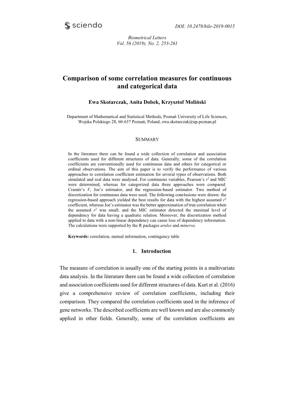 Comparison of Some Correlation Measures for Continuous and Categorical Data