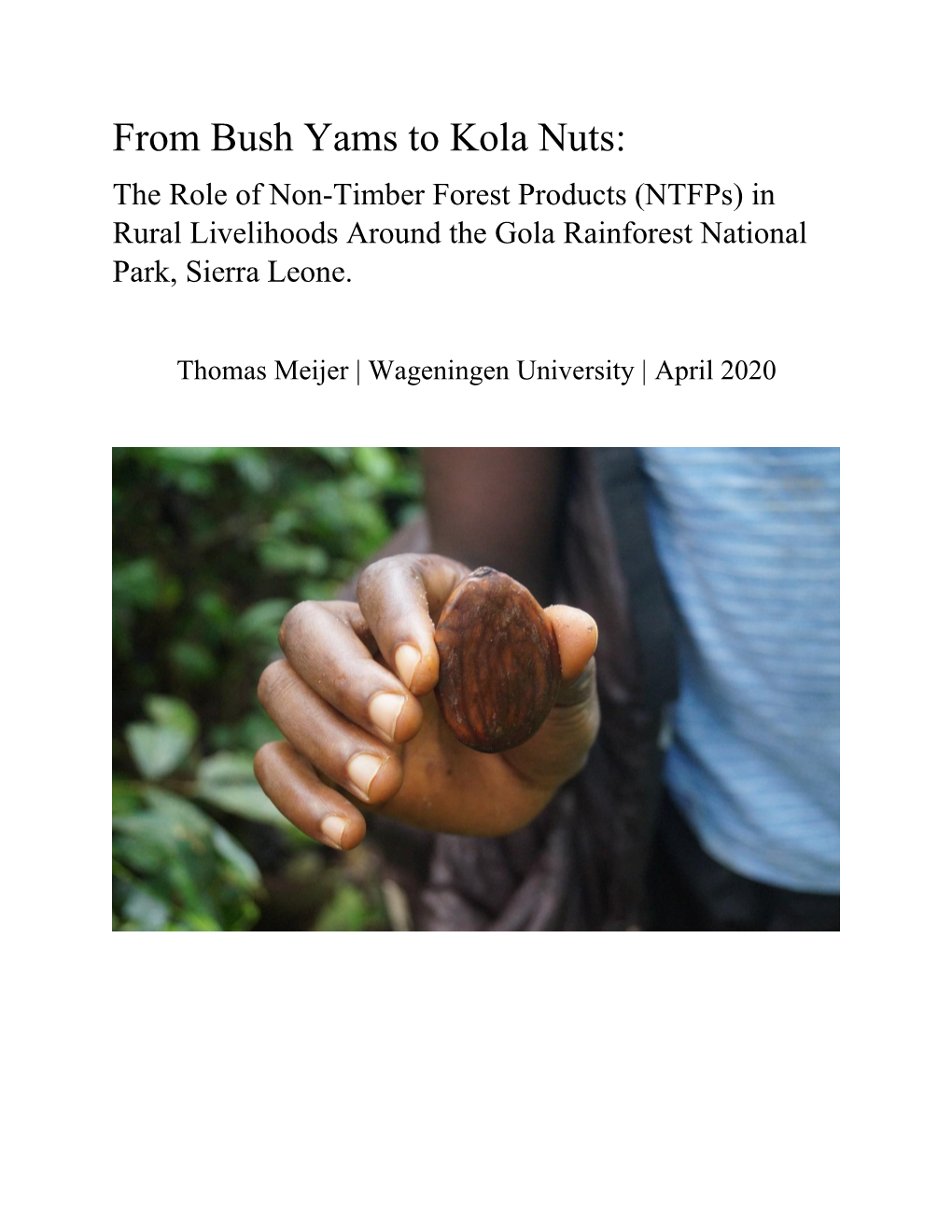 From Bush Yams to Kola Nuts: the Role of Non-Timber Forest Products (Ntfps) in Rural Livelihoods Around the Gola Rainforest National Park, Sierra Leone